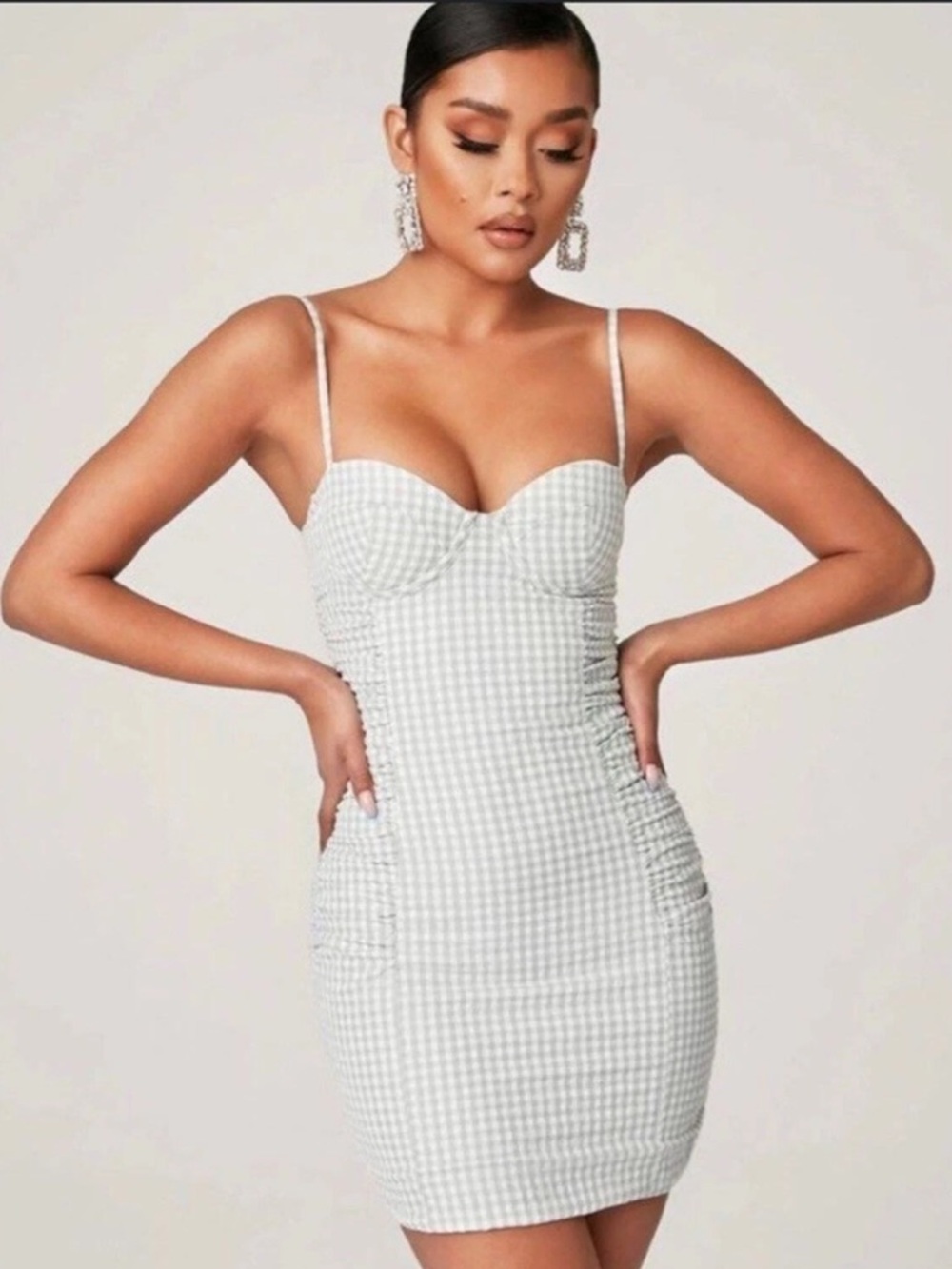 Meshki Fitted Gingham Bustier Mini Dress in Light Gray Size Small Kentucky Derby